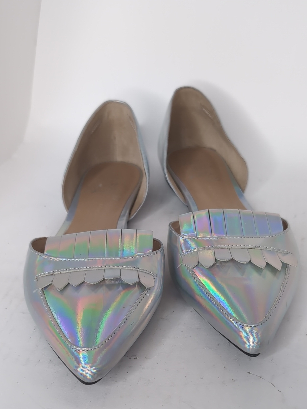 Banana Republic Iridescent Holographic Pointed D'Orsay Flats - Silver